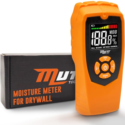 AMERICAN MUTT TOOLS Pinless Moisture Meter  NonDestructive Wood Moisture Meter for Walls Drywall Wood and Masonry  Moisture Detector for Walls Moisture Meter Drywall Pinless Moisture Sensor