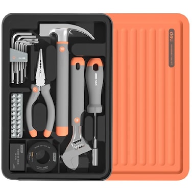 deli Tool Set Hand Tool Set Home Series Tool Kit DIY Set Tool Household Cute Tool with Adjustable Wrench Screwdriver Hammer Plier Gift Package for Everyday Home Manitance 34 PCS