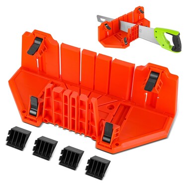 DNA MOTORING 1pc and 8 clamps Miter Saw Box Plastic Clamping Mitre Block Pruning Saw Wood Cutting Angles Hand Saw Hardware Tool with Clamp for Woodworker Carver CarpenterTOOLS00597
