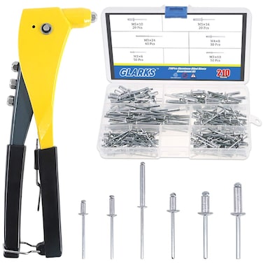 Glarks Heavy Duty Riveter Set 210Pcs Aluminum Blind Rivets Assortment Kit and a Professional Pop Rivet Gun for Sheet Metal Automotive Railway and Duct Work Rivet Gun with Rivets Set
