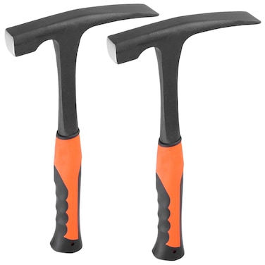 FUNSUEI 2 PCS 112 Inch Masonry Brick Hammer All Steel Forged Brick Hammer Flat Head Rock Pick Hammer with Shock Reduction Grip 30 oz Geologist Rock Hammer for Mining Prospecting