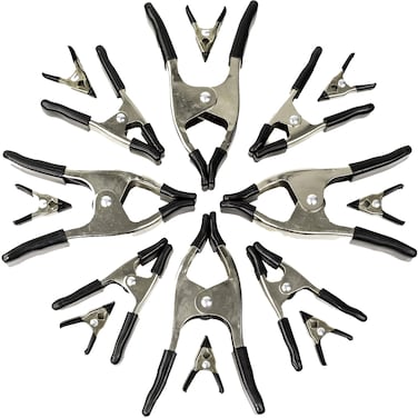 Wellmax 16PC NickelPlated Metal Spring Clamps Set  Heavy Duty Clips for Woodworking Photography Backdrops and More  Includes 8pc 2 Inch 4pc 4 Inch and 4pc 6 Inch Clamps
