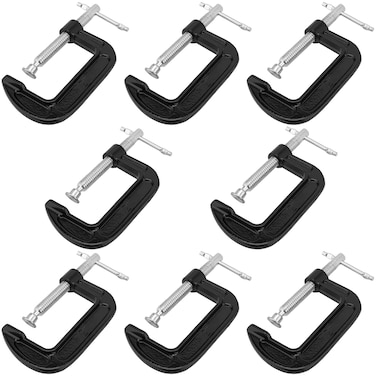 JEUIHAU 8 PCS 2 Inch Heavy Duty C Clamp Cast Iron C Clamps Black Small G Clamp with Sliding THandle Mini Metal C Clamp for Woodworking Welding Metal Working Carpentry DIY