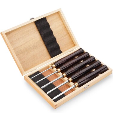 Urbansential Woodworking HSS Wood Turning Tools Lathe Chisel Set of 5 pcs Mini with Wooden Box Ideal for Pen Turning and Small Projects