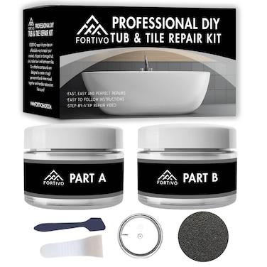 FORTIVO Tub Repair Kit White for Acrylic Porcelain Enamel  Fiberglass Tub Repair Kit for Sink Shower  Countertop  Bathtub Refinishing Kit for Cracked Bathtub Scratches  Shower Bases  Pans