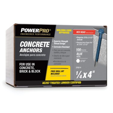 Power Pro Blue Hex WasherHead Concrete Screw Anchors 14 x 4  100 pc
