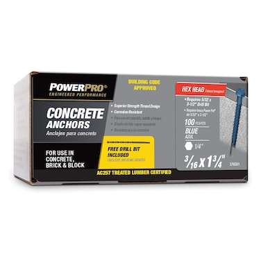 Power Pro Blue Hex WasherHead Concrete Screw Anchors 316 x 134  100 pc
