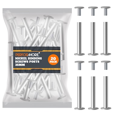 Performore 20 Pack of Chicago Screw Post Binding Screws 35mm Nickel Plated Metal Screw Posts for Scrapbooking Photo Albums Binding Leather Repair