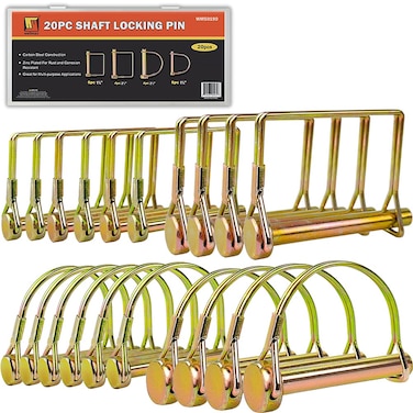 Wellmax 20 Pcs Shaft Locking Pin in 14 516 and 38 Diameter ZincPlated Heavy Duty Safety Pins Trailer Hitch Pin for Trailer Lock and Hitch Pin Lock for Farm Lawn Garden Wagons Gold Color