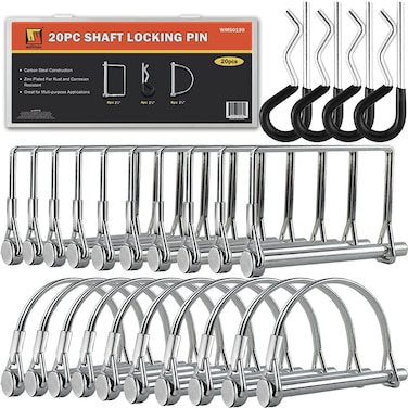 Wellmax 20 Pcs Shaft Locking Pin in 14 Diameter ZincPlated Heavy Duty Safety Pins Bonus 4 Pcs Heavy Duty Trailer Hitch Pin for Trailer Lock and Hitch Pin Lock for Farm Lawn Garden Wagons Silver
