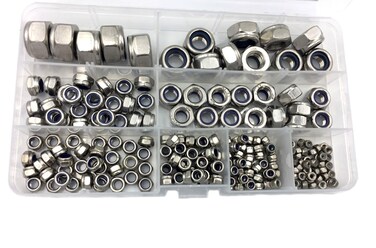 HVAZI 205pcs Metric M25 M3 M4 M5 M6 M8 M10 M12 Stainless Steel Nylon Hex Lock Nut Assortment Kit