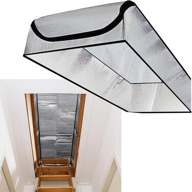 Prefdo Attic Stairs Insulation Cover 25x54x11 Attic door Insulation Cover with Easy Access Zipper Double Bubble Reflective Radiant Barrier AllYear Energy Saving Attic Tent