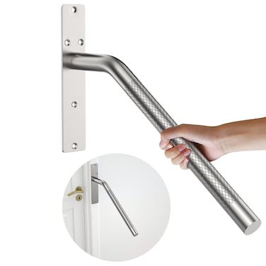 ZUEXT 16 Inch Satin Brushed Nickel 13 Step Handrail wAnti Slip Knurled Grip Stainless Steel Wall Mount Hand Rail Safety Grab Bar for Outdoor Garage Entry Steps Stair Interior Exterior Stairway