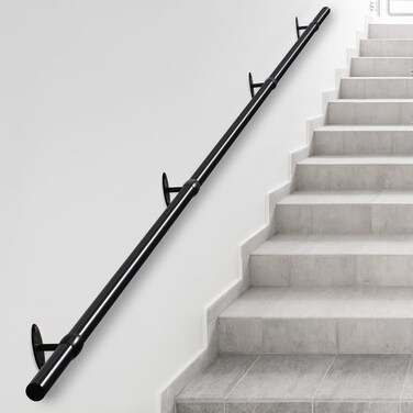 12ft Staircase Handrail Black Pipe Handrail Metal Hand Rails for Indoor Stairs 125 Pipe with Wall Mount Support 440LBS Load Capacity Loft Porch Grab Bar for Steps black 12ft