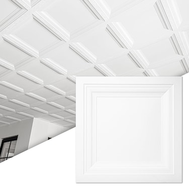 Art3d 12Pack Square Drop Ceiling Tile 2ft x 2ft in White PVC Ceiling Panel 24 x 24in  Compatible with 1516 Drop Ceiling Grid System