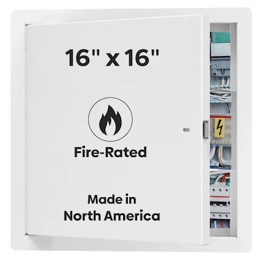 Best Access Doors 16 x 16 Fire Rated Uninsulated Metal Panel with Flange LEED Compliant 16Gauge Cold Rolled Steel SelfLatching Drywall Panel for Walls White Powder Coat AMZBAFRN