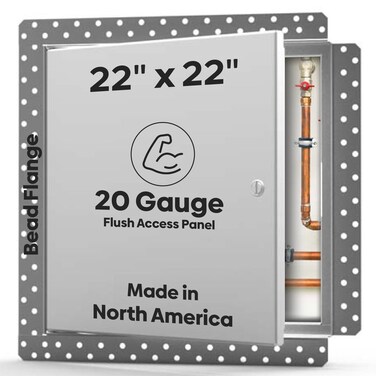 Best Access Doors 22 x 22 Flush Metal Panel with Bead Flange 20Gauge Steel with Concealed Hinges Drywall Panel for Ceilings  Walls Screwdriver Cam Latch White Polyester Coat BADW5040