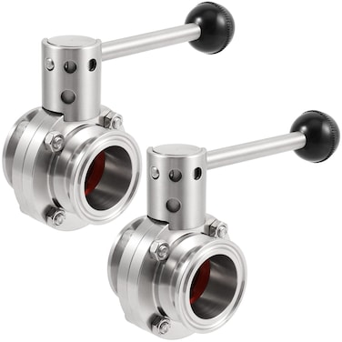 HAKZEON 15 Inch 2 PCS Tube OD Sanitary Butterfly Valve 2 Inches Threaded Connection Stainless Steel 304 TriClamp Clover with Pull Handle Fit for 15 Inch TriClamp