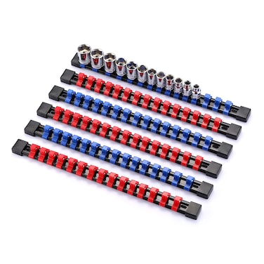CASOMAN 6 Pieces 38 Drive Socket Organizer Rails SAE And Metric Socket Holder Rail Red  Blue Premium Quality Socket Holder Mountable Sliding Tray Rack Tool Rail Holder For 38inch Socket Only