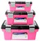 Apollo Tools Set of 3 Pink Stackable Tool Boxes with Top Compartment and Removable Trays for Crafts Tool Storage  Pink Ribbon  DT5005P