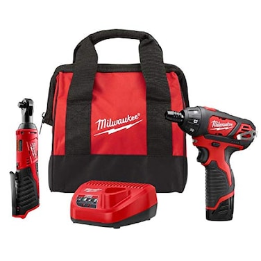 Milwaukee M12 12Volt LithiumIon Cordless 38 in Ratchet and Screwdriver Combo Kit 2Tool with Battery Charger Tool Bag