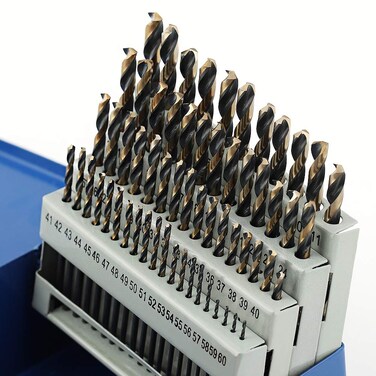 COMOWARE Number Size Drill Bit Set 60pcs Jobber Length Drill Bits Wire Gauge 1 to 60 Black and Gold Finish 135C Split Point High Speed Steel with Metal Indexed Storage Case