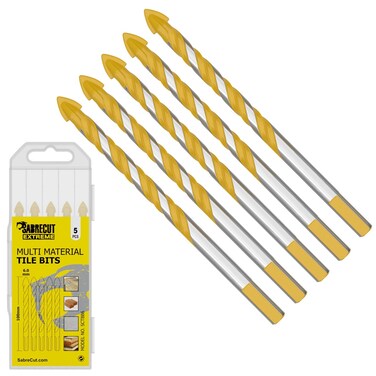 SabreCut 5 x SCTBB6 6mm x 100mm MultiMaterial Tile Drill Bits Set for Ceramic Porcelain Granite Marble with Durable Storage Box