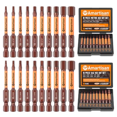 Amartisan 20Piece Hex Head Allen Wrench Drill Bit Set Metric and SAE S2 Steel Hex Bits Set Magnetic Tips 23 Long with Storage Box
