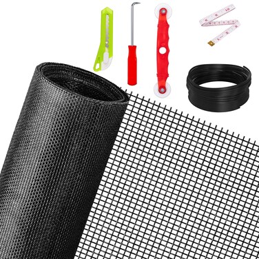 Ouskr Replacement Window Screens Kit 48X118 Inch Durable Window Screen Mesh for Patio Porch Door Windows DIY Adjustable Fiberglass Screen Repair Kit with Rolling Tool Hook Ruler Cutter Spline