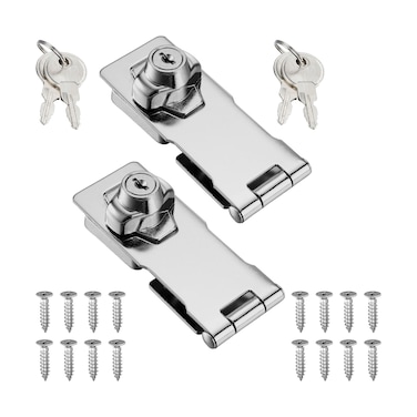 Lpraer 2 Pack 4 Inch Keyed Hasp Locks Twist Knob Keyed Different Locking Hasp for Small Doors Stainless Steel Chrome Plated Hasp Lock Catch Latch