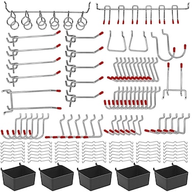 NAVSEEK Assortment with Metal Hooks Sets Pegboard Bins Peg Locks for Organizing Storage System Tools114 Pieces
