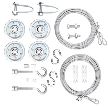 Garage Door Cable and Pulley Kit Including 2 Pairs of Galvanized Aircraft Cables  18 x 168 7x19 Strand Cable 4pcs Heavy Duty 3 Pulley Sheaves 10 Fasteners for Overhead Sectional Garage Doors