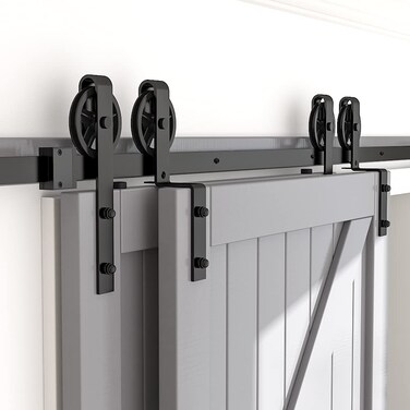 SKYSEN 6FT Heavy Duty Sliding Barn Door Hardware Single Track Bypass Double Door Kit BlackBypass Spoke Wheel1