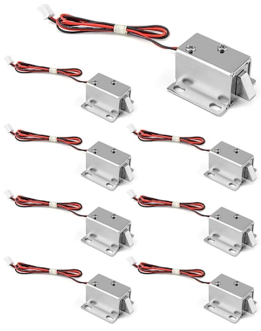 QWORK Electromagnetic Solenoid Lock 8 Pcs Mini Door Drawer Tongue Down DC 12V Slim Design Assembly for Cabinet Door Drawer Safety Lock