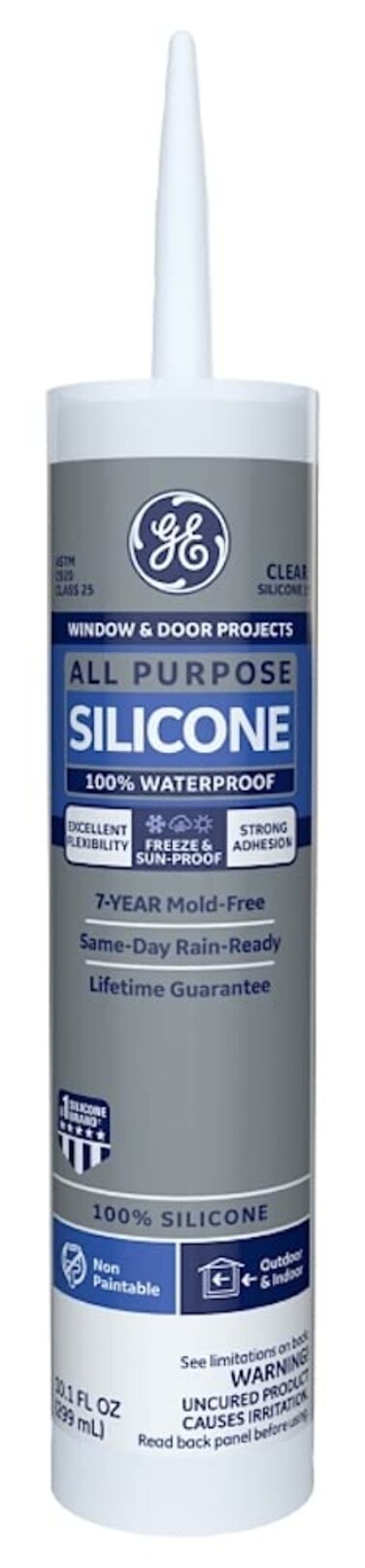 GE All Purpose Silicone Caulk  100 Waterproof Silicone Sealant Stronger Adhesion Freeze  Sun Proof  10 oz Cartridge Clear Pack of 1