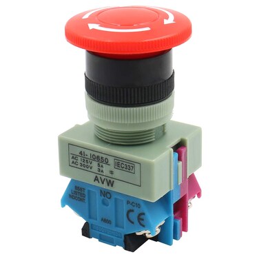 Baomain Emergency Stop Switch Push Button Switch AC 600V 10A Red Mushroom 22mm NO NC 1 PCS