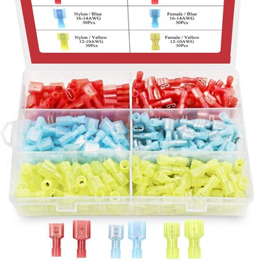 Hilitchi 180pcs Nylon Fully Insulated MaleFemale Spade Wire Crimp Quick Disconnects Wire Terminals Connector Set