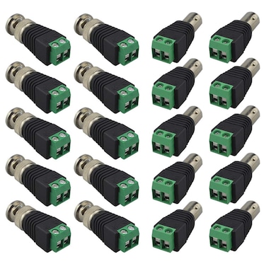 QitinDasen FULARR 20Pcs Professional BNC Connector Kit 10 Pairs BNC Male Plug  Female Socket Screw Terminal Block Adapter BNC Video Balun Connector for Coax Cat5 Cat6 to CCTV DVR TV Video Cameras