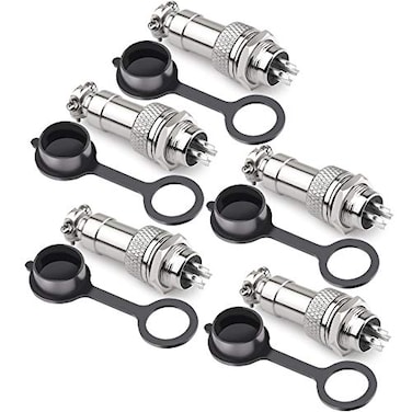 DIYhz GX12 4 Pins Panel Metal Mount Circular Metal Aviation Connector Adapter Male Female Plug Socket with Waterproof Cap 5 Pcs