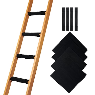 Hudson Comfort Bunk Bed Ladder Pads  Soft Brushed Fabric for Foot Comfort with Anti Slip Dots on Bottom  Strong Velcro and Adjustable Straps for a Tight Wrap  10x10 Inch Set of 4 Black