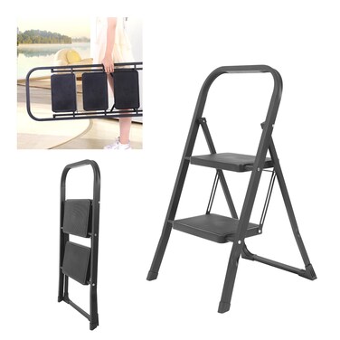 JADDUO 2 Step Ladder with Handrails Folding Step Stool with Widened AntiSlip Pedal 500lbs Lightweight Step Ladder 2 Step Folding Multiuse for Home Kitchen Pantry Office Black