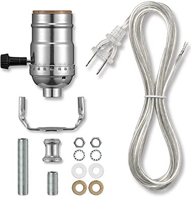 Qc Lamp Socket Replacement Kit Lamp Parts For Rewire or Repair Table and Floor Lamps Includes 3 Way Socket 12 Foot Matching Cord and Essential Hardware Lamp Kits for Do It Yourself Silver