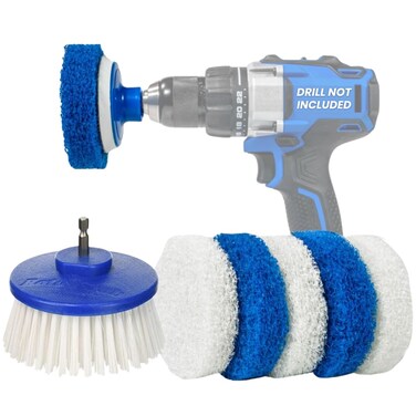RotoScrub Bathroom Cleaning Scrub Pads  Drill Powered Scrub Brush  Drill Accessory Combo Kit