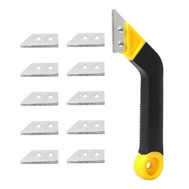 Chihutown Tile Grout Saw Angled Grout Saw with 10 Pieces Extra Blades Replacement Scraping Rake Grout Tool Tile Grout Saw Grout Removal Tool for Tile Cleaning Removing Paint