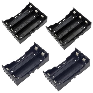 TorSor 4 Pack 18650 Battery Case Holder Parallel 2 Slots 3 Slot Plastic Black Box with Wire Lead Pins for Standard 37V 18650 Liion Lithium Rechargeable Batteries DIY Series Circuit PCB Project