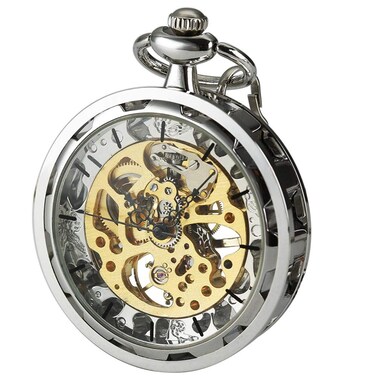 Mens Classic Steampunk Pocket Watch with Chain Skeleton Hand Wind Mechanical Pocket Watches for Men  Women