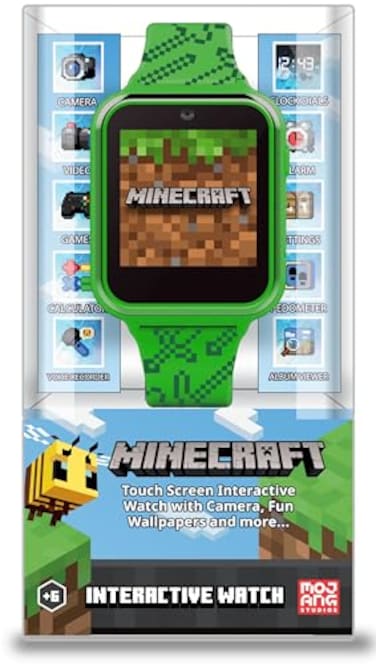 Accutime Kids Microsoft Minecraft Green Educational Touchscreen Smart Watch Toy for Boys Girls Toddlers  Selfie Cam Learning Games Alarm Calculator Pedometer  More Model MIN4045AZ Green