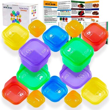 miaform Portion Control Container and Food Plan Labeled 14 Pcs for Weight Loss  21 Day Tally Chart with eBook