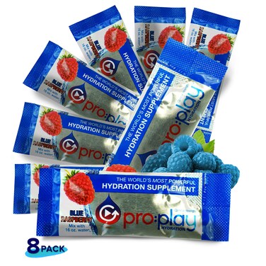 proplay  8 Stick Packs Blue Raspberry  Electrolyte Hydration Drink with Magnesium  Zero Sugar  All Natural