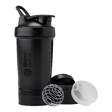 BlenderBottle Shaker Bottle with Pill Organizer and Storage for Protein Powder ProStak System 22 Ounce Midnight Black